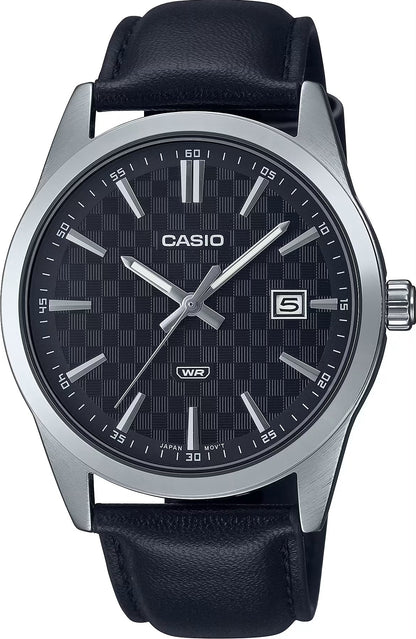 CASIO COLLECTION DATE - CARBON LOOK - SILVER & BLACK MTP-VD03L-1AUDF