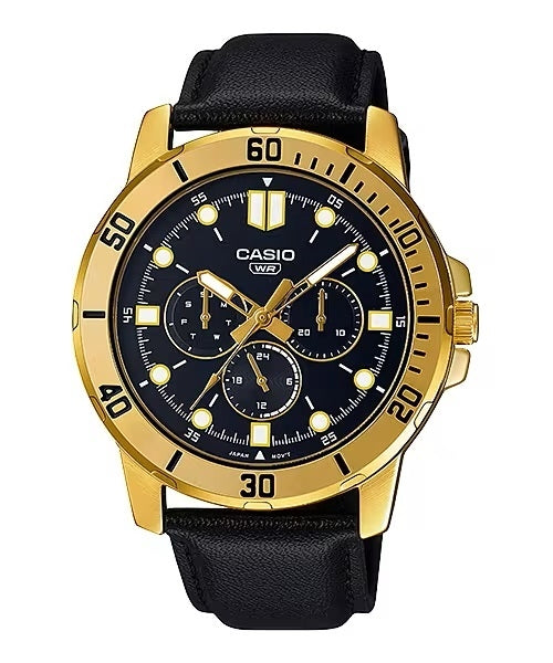 CASIO COLLECTION modelis DIVER MULTIFUCTION. LEATHER - BLACK