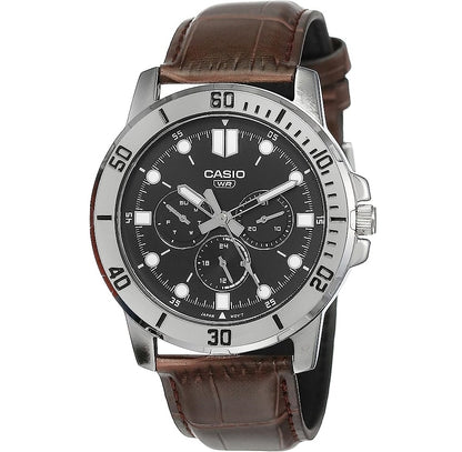 CASIO COLLECTION DIVER MULTIFUCTION, LEATHER - BLACK MTP-VD300L-1EUDF