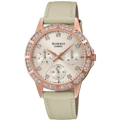 CASIO SHEEN LADY CRYSTAL PINK, GOLD, LEATHER ****** SHE-3517PGL-9AUEF