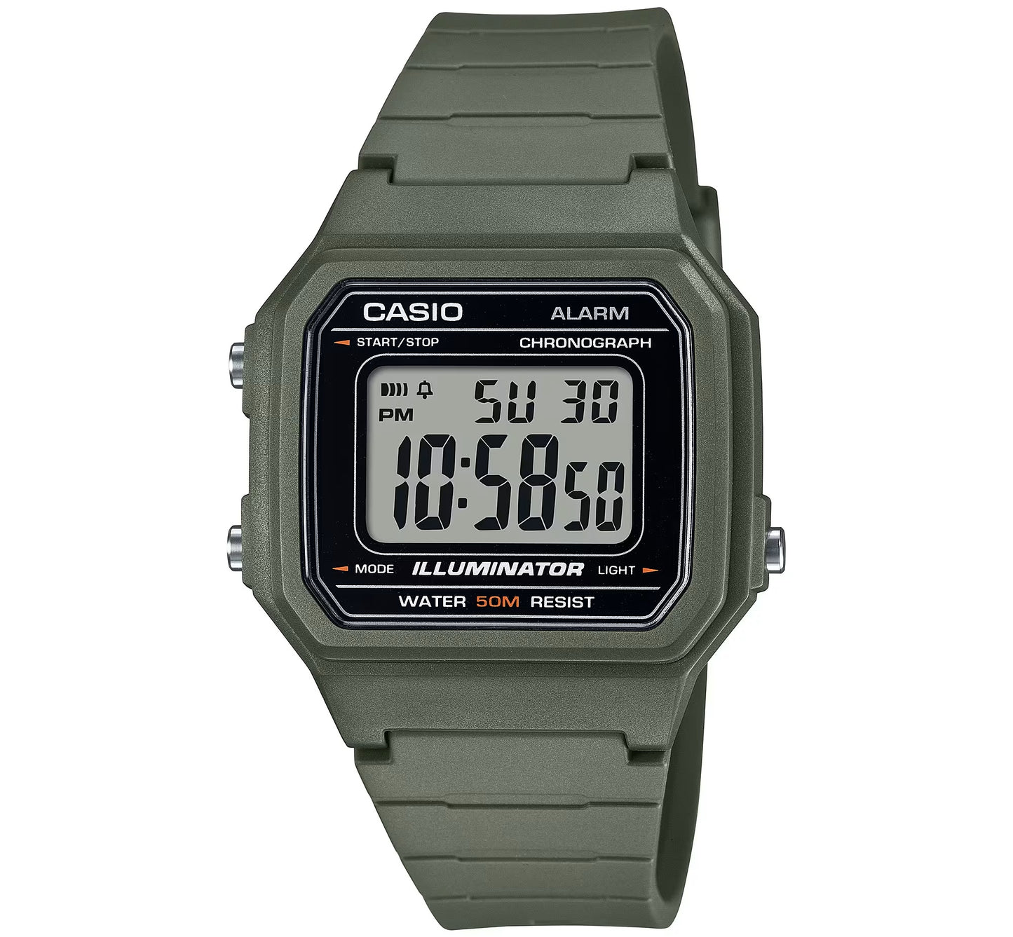 CASIO TIMELESS COLLECTION modelis SPORT ILLUMINATOR WR 50M, ALARM, CHRONOGRAPH - ARMY GREEN