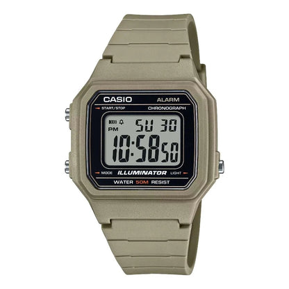 CASIO TIMELESS COLLECTION SPORT ILLUMINATOR WR 50M, БУДИЛЬНИК, ХРОНОГРАФ - ПЕСОЧНЫЕ W-217H-5AVDF