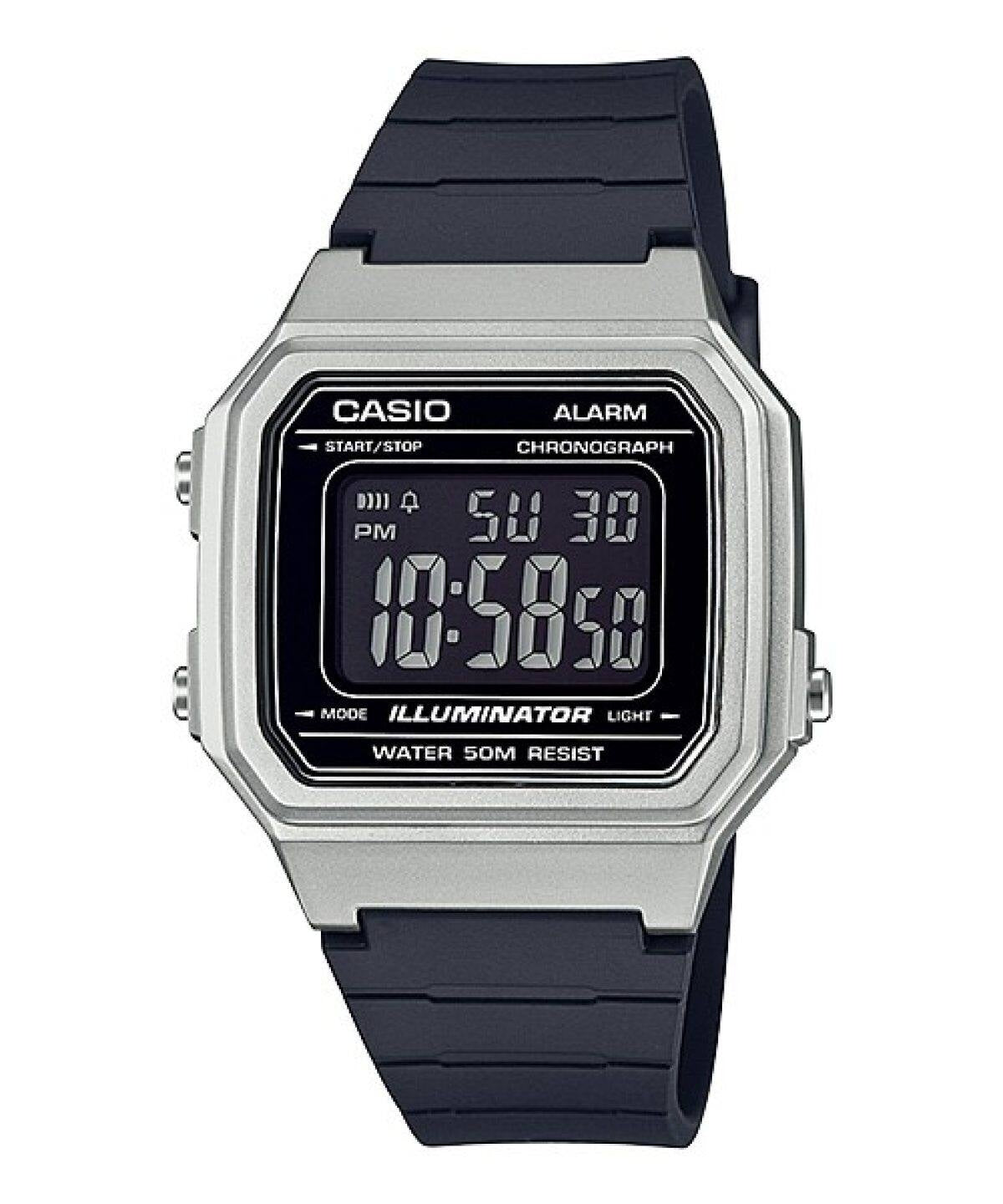 CASIO TIMELESS COLLECTION modelis SPORT ILLUMINATOR WR 50M, ALARM, CHRONOGRAPH - SILVER - METAL SERIE