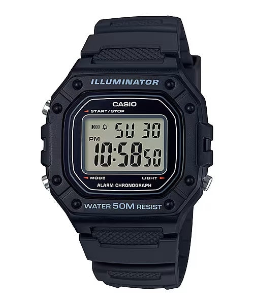 CASIO TIMELESS COLLECTION modelis SPORT ILLUMINATOR WR 50M, ALARM, CHRONOGRAPH - BLACK
