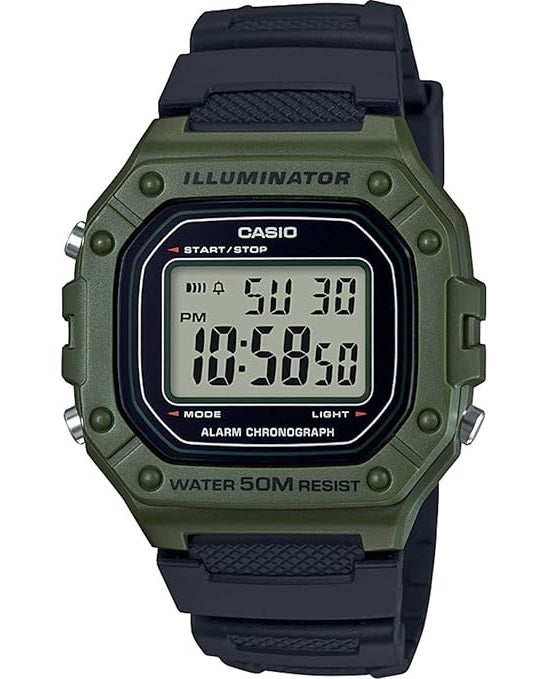 CASIO TIMELESS COLLECTION modelis SPORT ILLUMINATOR WR 50M, ALARM, CHRONOGRAPH - ARMY GREEN