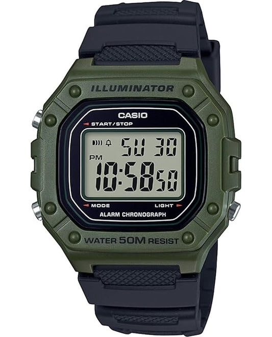 CASIO TIMELESS COLLECTION modelis SPORT ILLUMINATOR WR 50M, ALARM, CHRONOGRAPH - ARMY GREEN