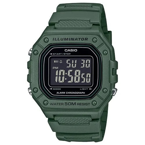 CASIO TIMELESS COLLECTION modelis SPORT ILLUMINATOR WR 50M, ALARM, CHRONOGRAPH - ARMY GREEN