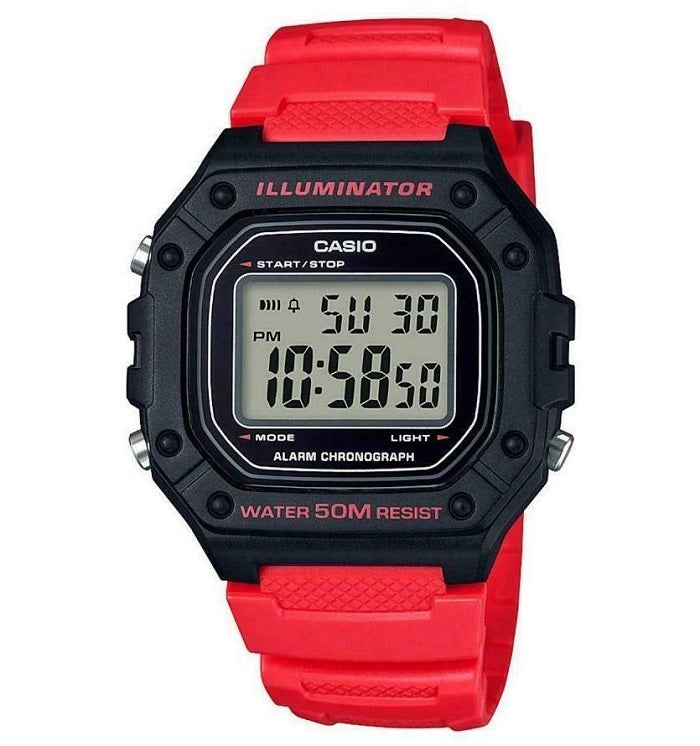 CASIO TIMELESS COLLECTION modelis SPORT ILLUMINATOR WR 50M, ALARM, CHRONOGRAPH - RED - VIVID (Brilliant color)