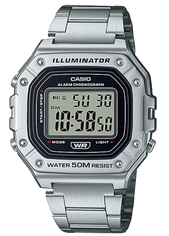 CASIO TIMELESS COLLECTION modelis SPORT ILLUMINATOR WR 50M, ALARM, CHRONOGRAPH - SILVER - METAL SERIE
