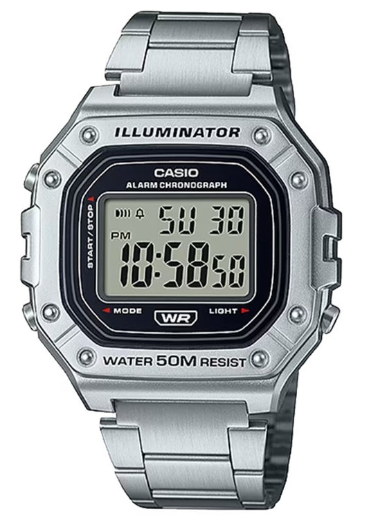 CASIO TIMELESS COLLECTION modelis SPORT ILLUMINATOR WR 50M, ALARM, CHRONOGRAPH - SILVER - METAL SERIE