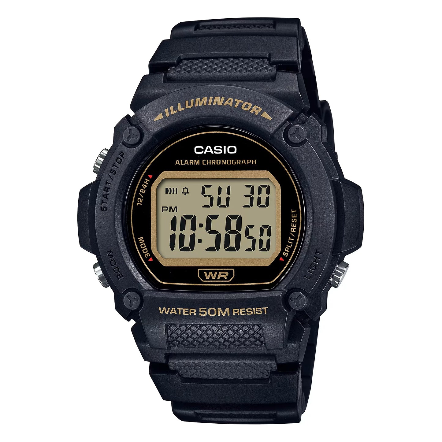 CASIO TIMELESS COLLECTION modelis SPORT - ILLUMINATOR WR 50M, ALARM, CHRONOGRAPH - BLACK