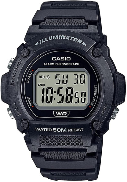 CASIO TIMELESS COLLECTION SPORT- ILLUMINATOR WR 50M, ALARM, CHRONOGRAPH - BLACK W-219H-1AVDF