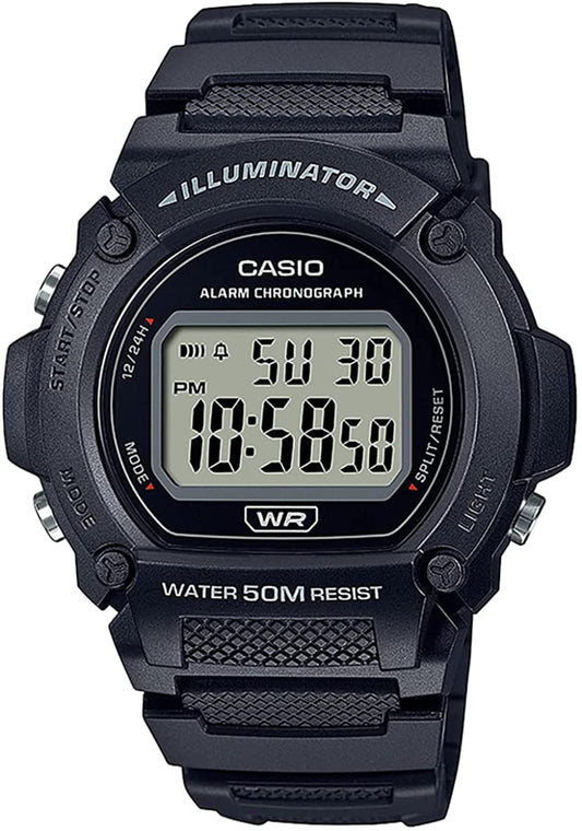 CASIO TIMELESS COLLECTION modelis SPORT- ILLUMINATOR WR 50M, ALARM, CHRONOGRAPH - BLACK