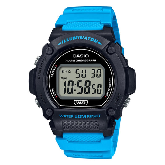 CASIO TIMELESS COLLECTION modelis SPORT- ILLUMINATOR WR 50M, ALARM, CHRONOGRAPH - BLACK (Brilliant color strap)