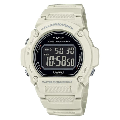 CASIO TIMELESS COLLECTION SPORT- ILLUMINATOR WR 50M, ALARM, CHRONOGRAPH - WHITE - COLORED SERIE W-219HC-8BVDF