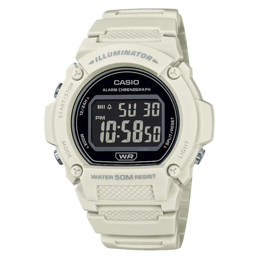 CASIO TIMELESS COLLECTION modelis SPORT- ILLUMINATOR WR 50M, ALARM, CHRONOGRAPH - WHITE - COLORED SERIE