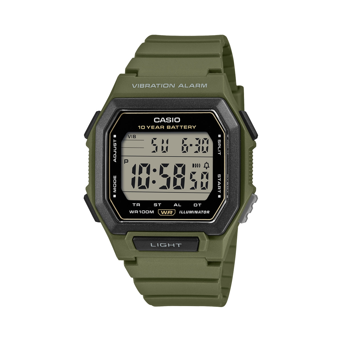CASIO COLLECTION ILLUMINATOR 10 YEARS BATTERY - ARMY GREEN W-738H-3AVEF