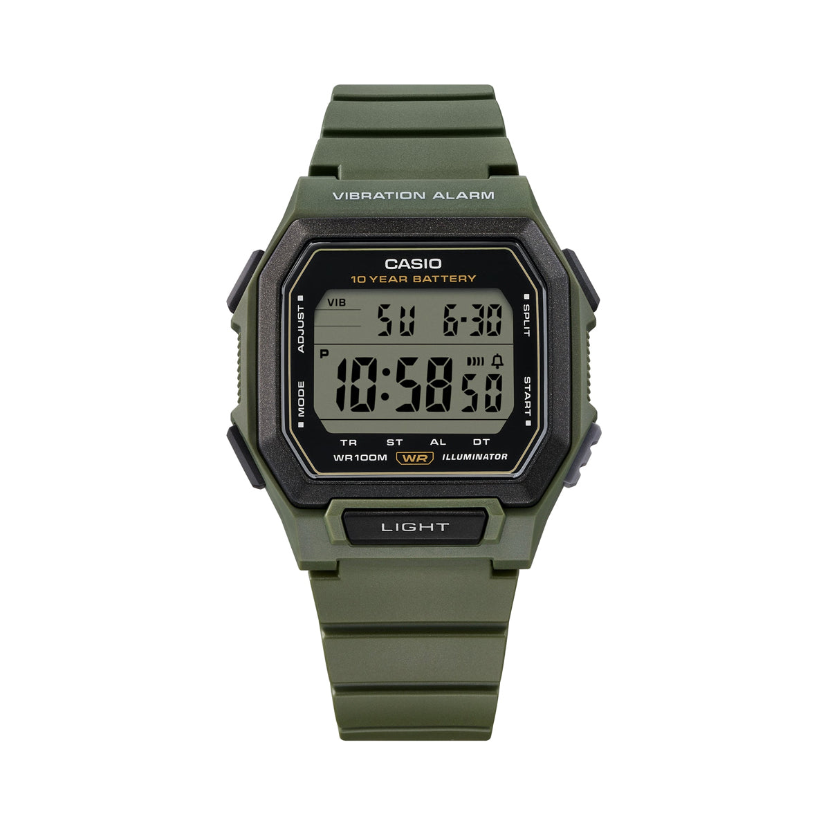 CASIO COLLECTION ILLUMINATOR 10 YEARS BATTERY - ARMY GREEN W-738H-3AVEF