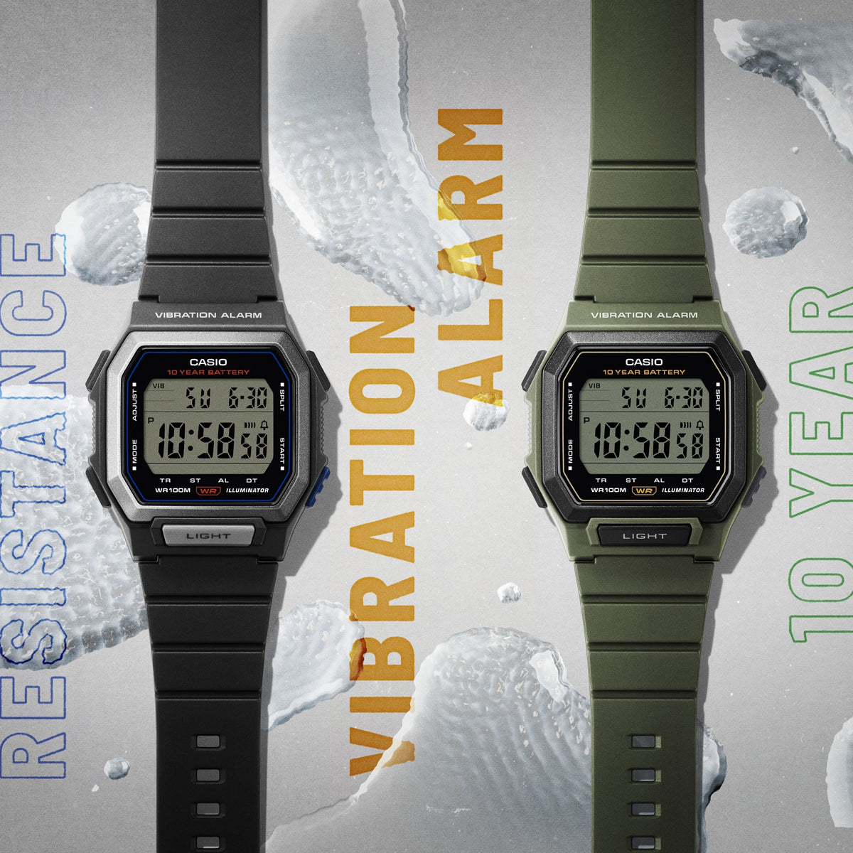 CASIO COLLECTION ILLUMINATOR 10 YEARS BATTERY - ARMY GREEN W-738H-3AVEF